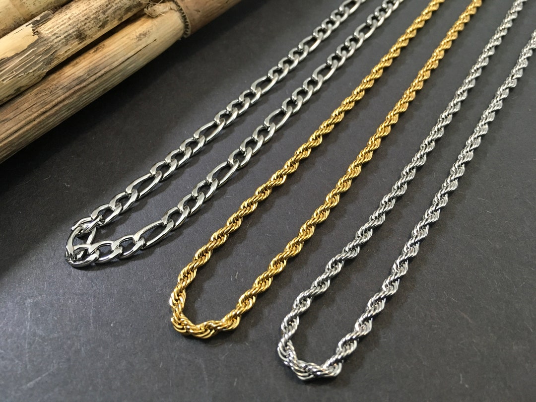 Tarnished Rope Tarnish Free Waterproof Sweat Proof Rope and Figaro 20” or 24” Mens ...
