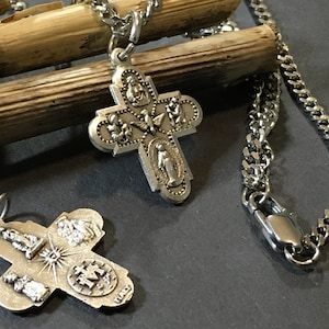 Miraculous Medal Necklace: Italian Silver Oxidized Pendant, Stainless Steel Chain