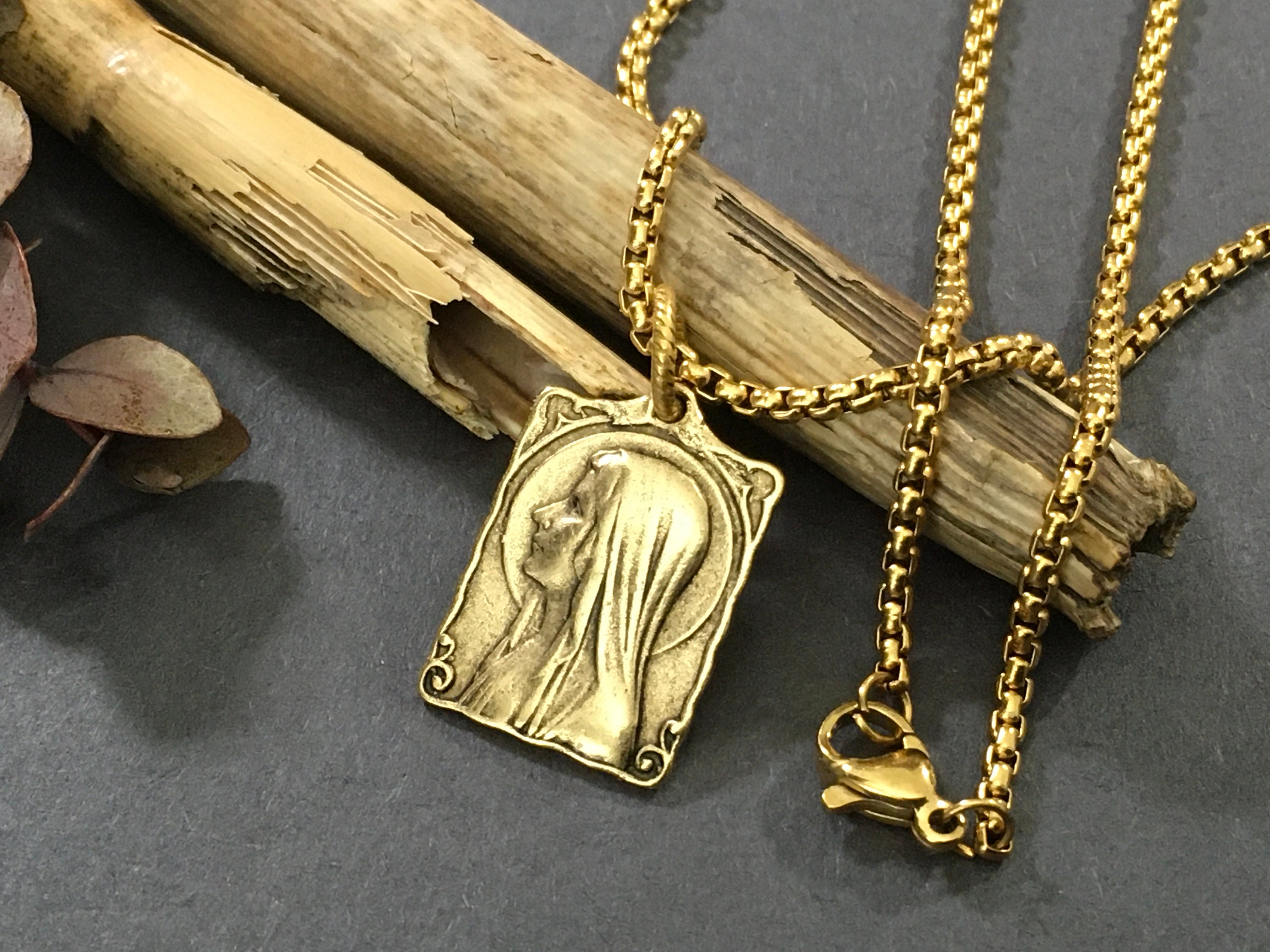 Virgin Mary Lady of Lourdes Gold Stainless Steel Necklace (20"/24") - Etsy