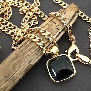 Mens 24k Filled Gold Black Onyx Gemstone Pendant on 18k Gold Filled Miami  Necklace Black Onyx Meaning Protection Self Control & Intuition
