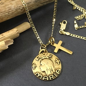 Gold Ava Maria Pendant Necklace: 18k Gold Filled Miami Cuban Link