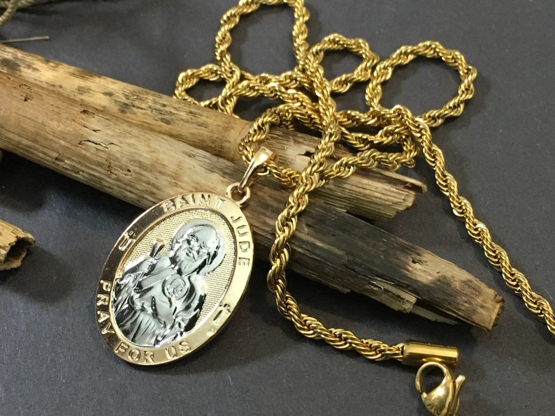 Gold Filled Saint Jude Medal Necklace: Stainless Steel Rope Chain - Etsy