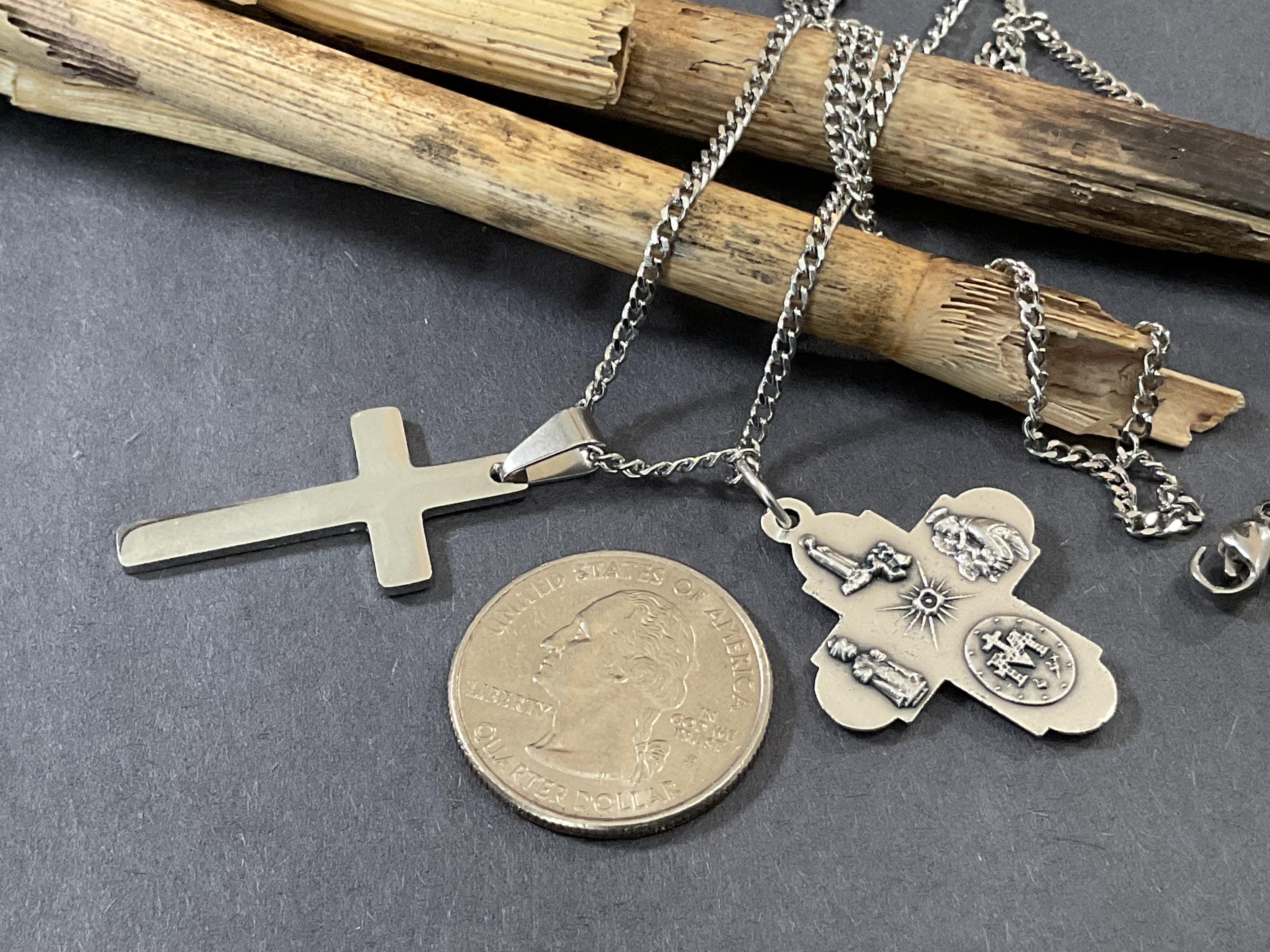 Men's Stainless Steel 4-way Miraculous Medal Cross Necklace (20" or 24 ...