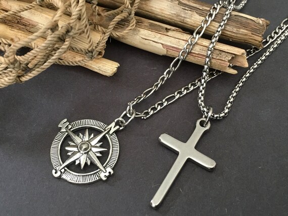 Collana Con Croce Multistrato Acciaio Inox Unisex Uomo Donna Collana A Strati Con Pendente Croce - Acciaio Inox Per Uomo E Donna Collana Uomo Donna Acciaio Inox - Foto 4