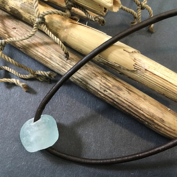 Surfer River Aqua Sea Glass Recycled Glass on Adjustable Genuine Leather or Vegan Waterproof Cord Necklace Surfer Sea Glass Necklace