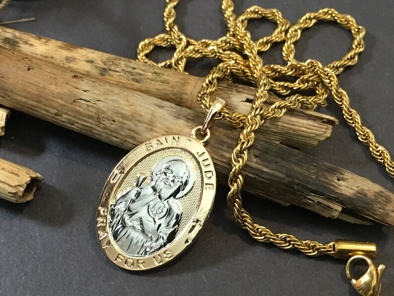 Gold Filled Saint Jude Medal Necklace: Stainless Steel Rope Chain - Etsy