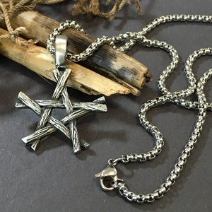 Mens Branch Star of David Pendant: Stainless Steel Jewish Necklace