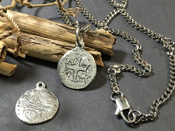 Ciondolo A Croce Antica Da Uomo: Argento Martellato, Catena In - Foto 3