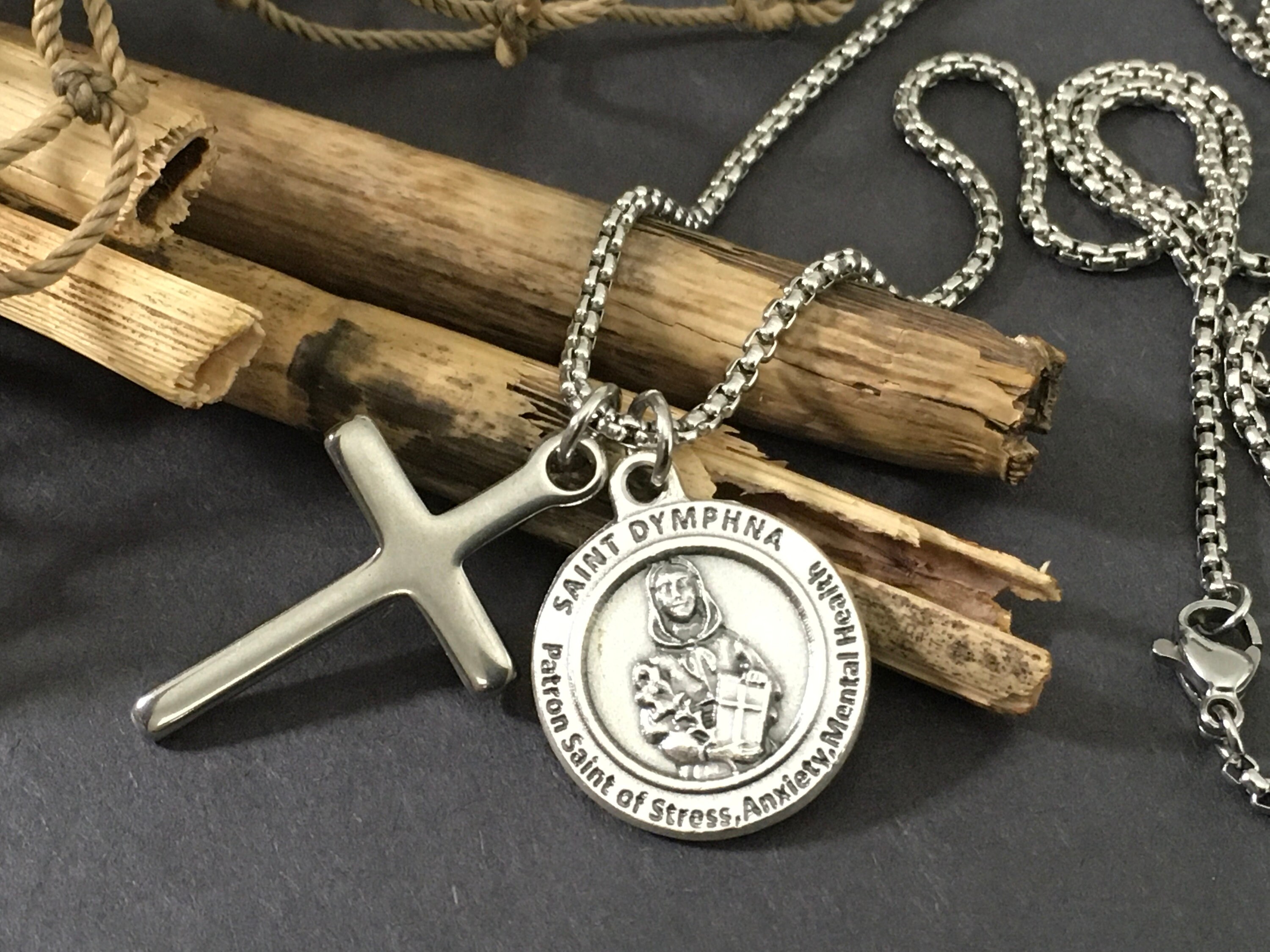 TEAMER St. Dymphna Medaille Halskette - Edelstahl Schutzanhänger Für Psychische Gesundheit