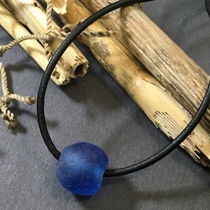 Cobalt Blue Sea Glass Necklace: Recycled Ocean Glass, Adjustable Cord