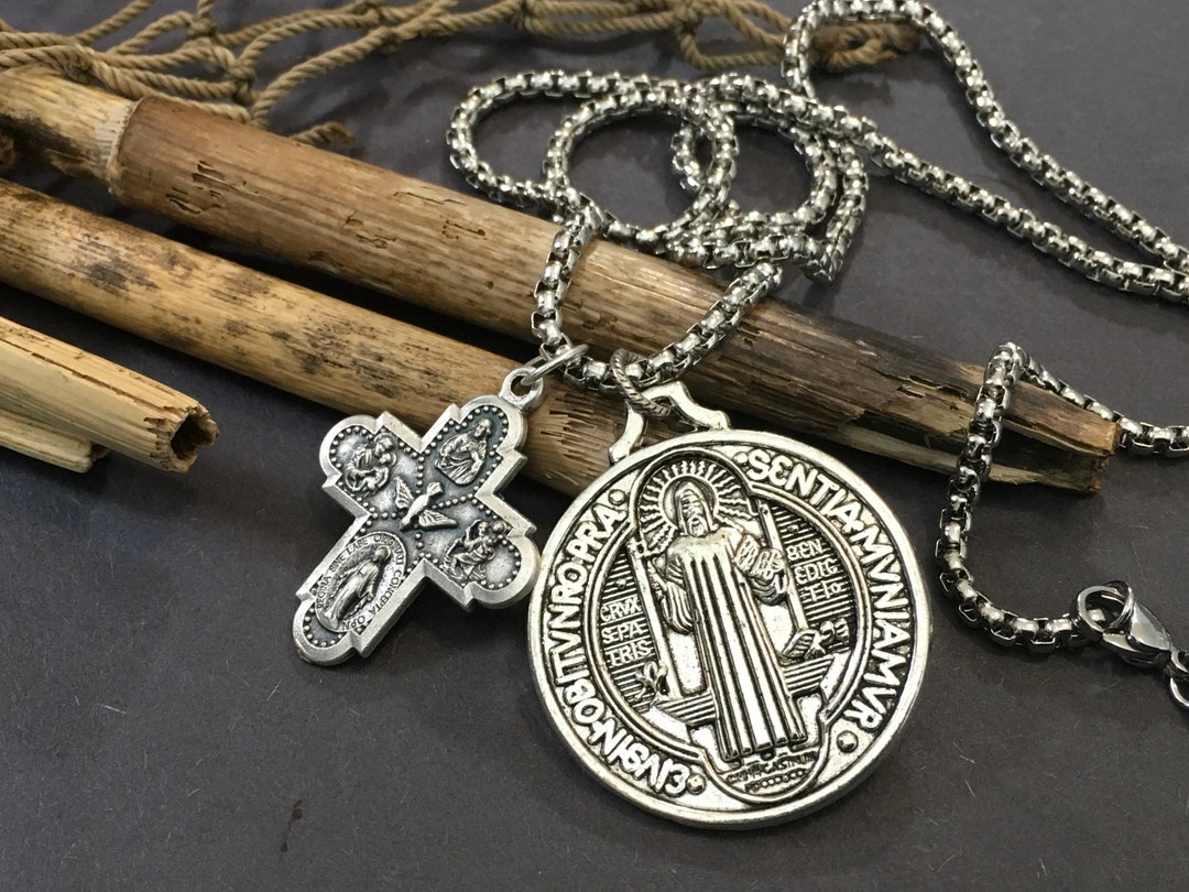 Saint Benedict Miraculous Medal Double Sided Pendants Necklace St Jude ...