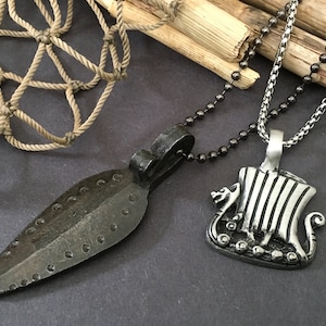 Viking Ship & Ragnorak Blade Pendant Necklaces: Stainless Steel Layering Set
