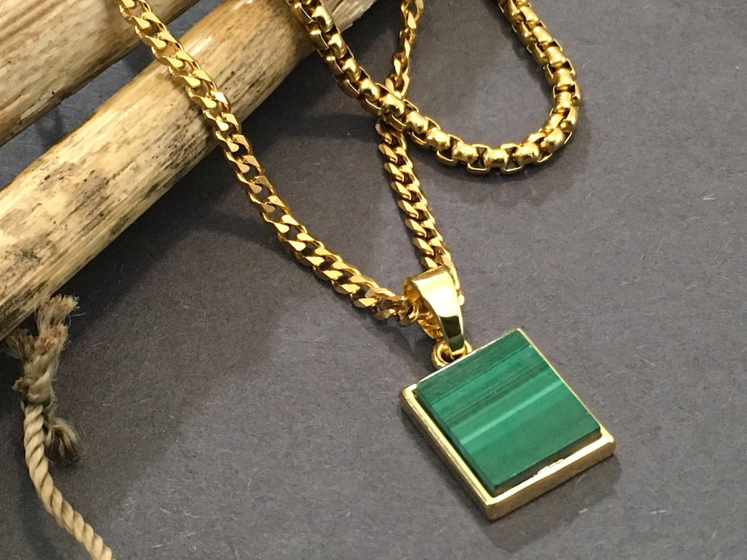 Men's Malachite Pendant Necklace: 14k Gold Filled, Stainless Steel ...
