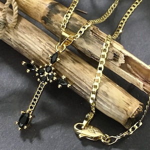 Mens Black 24k Micro Pave Gold Pendant on a Thick Gold Miami Cuban Necklace Chain Mens Cross Necklaces cz Pave Necklace