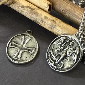 Saint Michael Medal Necklace: Antique Silver Archangel Medallion
