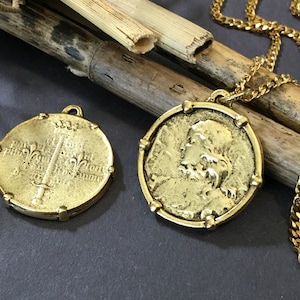 Joan of Arc Gold Pendant Necklace: French Patron Saint, Stainless Steel