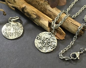 Sterling Silver Compass “Find Your True North” Artisan Handcrafted Pendant on a Tarnish Free Silver 20” or 24” Necklaces
