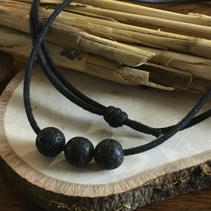 Triple  ”lava” Stone Necklace Fashion Adjustable Vegan Waterproof Cord Necklace / Choker Aromatherapy Necklace