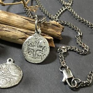 Men Ancient Cross Pendant Hammered Double Sided Antique Silver Pendant on a Wear all Day Every Day Stainless Steel necklace Resist Tarnish