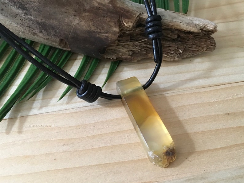 Yellow Agate Gemstone Necklace Unisex Adjustable Natural Leather or Vegan Wax Cord Yellow Natural Stone Agate Necklace