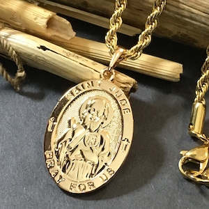 18k Gold Saint Jude “ Gold Filled Pendant Saint of Those With Hopeless Causes Difficult Circumstances “ Tarnish Free  Stainless Steel Chain