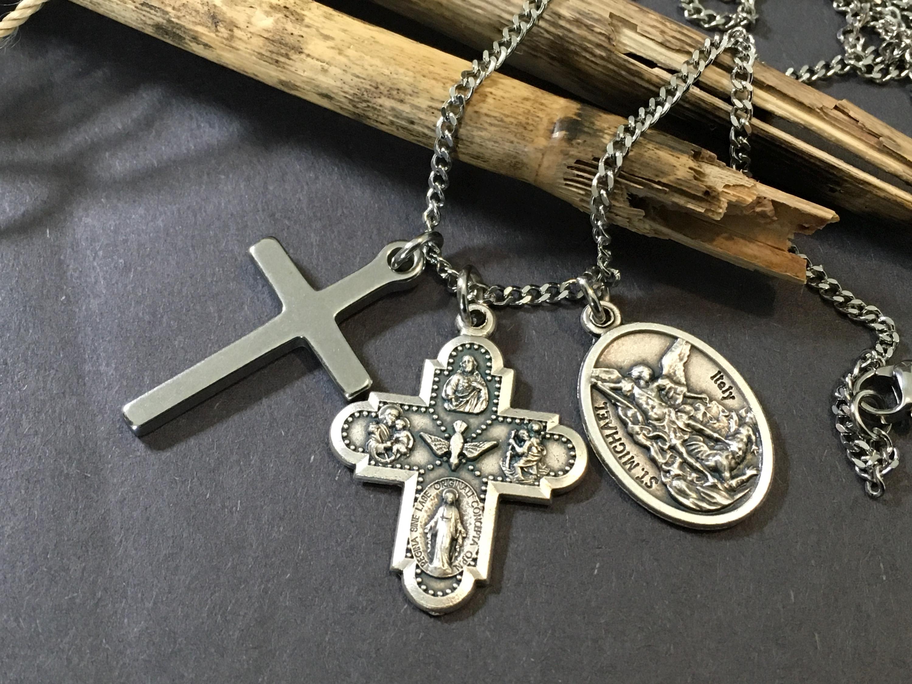St Michael Miraculous Medal Stainless Steel Cuban Link Necklace - Etsy