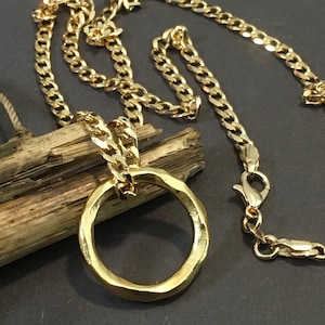 12k Gold Hammered Infinity Pendant: 18k Cuban Link Necklace