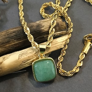 18k Mens Gold Filled Jade Pendant Mens Minimalist Stone Pendant Rope Chain Necklace Jade Meaning “ Luck and Wisdom” Minimalist Pendant