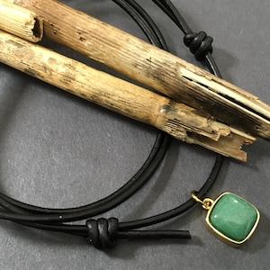 Men 18k Gold Jade Pendant Black Leather Necklace Adjustable Natural Leather Personalized Length Adjustable Minimalist Pendant Necklace