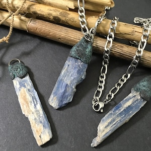 Kyanite Crystal Pendant: Raw Blue Crystal, Stainless Steel Chain
