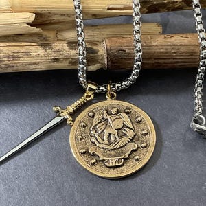 St Michael Medal Necklace: Gold Plated Archangel Pendant with Sword