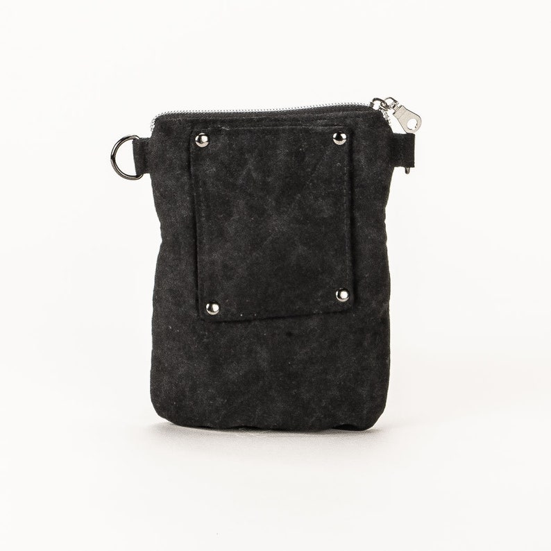 Waxed Canvas Cross Body Phone Bag Multiple Exterior Pockets Extra Long Cross Body Strap Belt