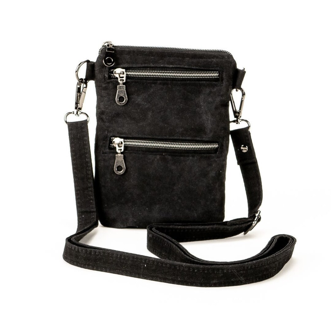 Waxed Canvas Cross Body Phone Bag Multiple Exterior Pockets Extra Long