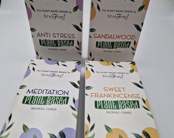 Stamford Premium Räucherkegel auf Pflanzenbasis 4er Pack, Anti Stress, Meditation, Sandelholz ,Süßer Weihrauch