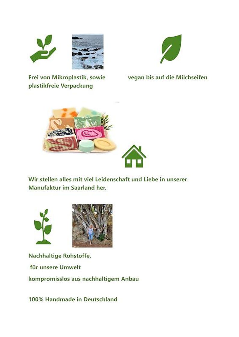 May include: Assortment of colorful handmade soaps in a basket. The soaps are made with natural ingredients and are free of microplastics. The soaps are vegan and are made in Germany.