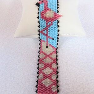 Pink Flamingo Peyote Stitch Cuff Bracelet Pattern with Size 8 Beads image 4