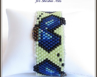 Cuff Bracelet Bead Pattern using Peyote Stitch and Size 8 Beads - Blue Butterflies
