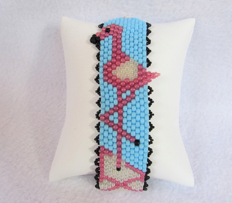 Pink Flamingo Peyote Stitch Cuff Bracelet Pattern with Size 8 Beads image 1