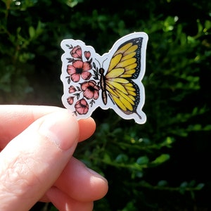 floral butterfly sticker | waterproof vinyl | original art | sticker for laptop water bottle journal kindle