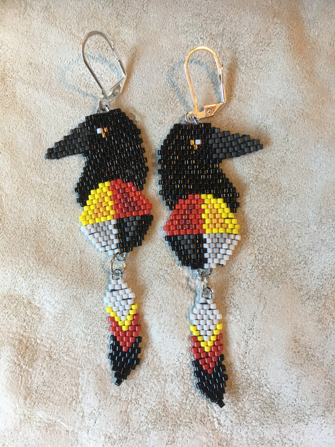 Raven/crow Beaded Earrings. Authentic Native American Hand - Etsy