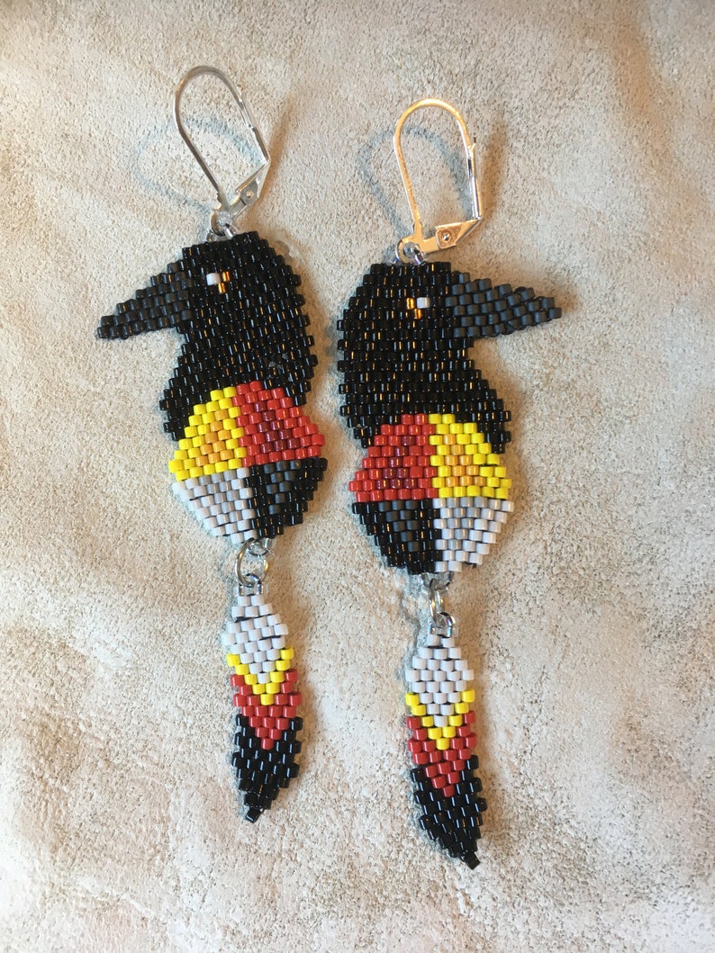 Raven/Crow Beaded Earrings. Authentic Native American Hand Etsy