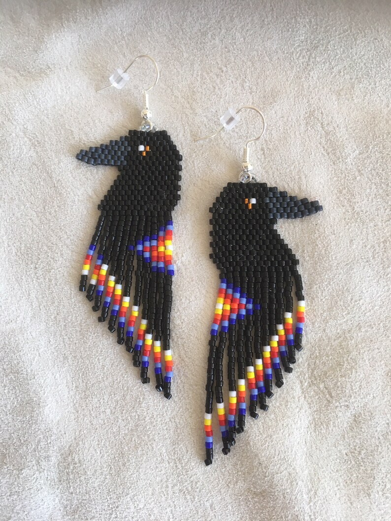 Raven/crow Beaded Earrings, Authentic Native American Hand Made, Magic
