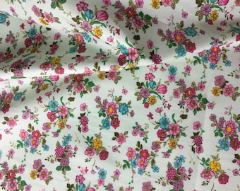Mint Floral Cotton Fabric - Ditsy Flower Print, Craft Material