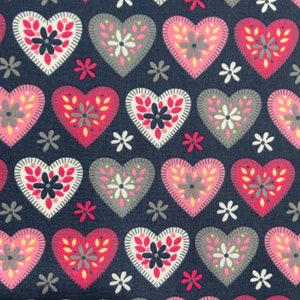 Grey Scandi Heart Cotton Fabric - Pink and Grey Cotton Material - Craft Material - 100% Cotton Fabric - Priced per Metre