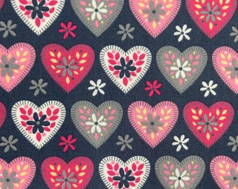 Grey Scandi Heart Cotton Fabric - Pink and Grey Cotton Material - Craft Material - 100% Cotton Fabric - Priced per Metre