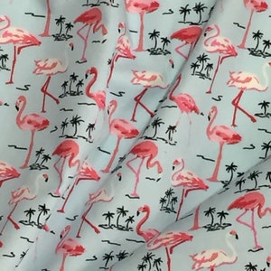 Flamingo Cotton Fabric - Craft Material - Blue Fabric - 100% Cotton Fabric - Priced per Metre