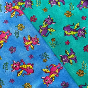 Organic Cotton Fabric - Cute Dragon 100% Cotton Material - 144cm Wide Fabric - Priced per Metre