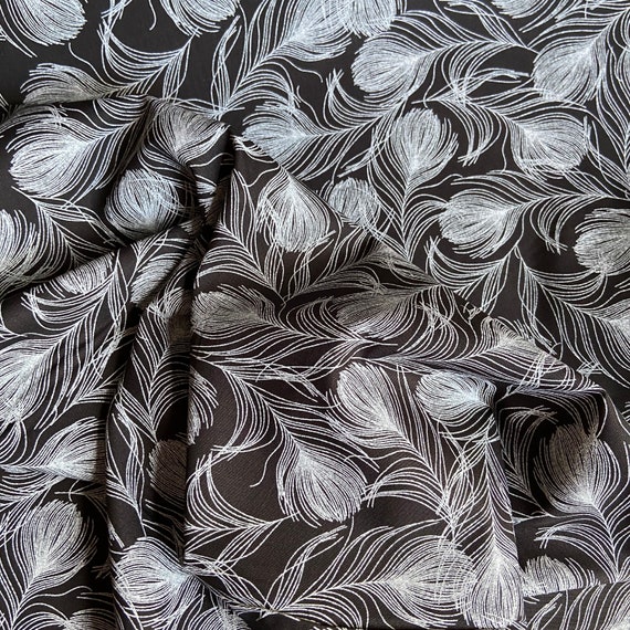Feather Cotton Fabric - 100% Cotton Print - Ivory and Black Material - Craft Material - Quality Cotton - Sewing Cotton - Priced per Metre
