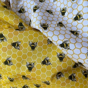 Honeycomb with Bees Cotton Fabric - 100% Cotton Material - Yellow Fabric - Sewing Material - Price per Metre
