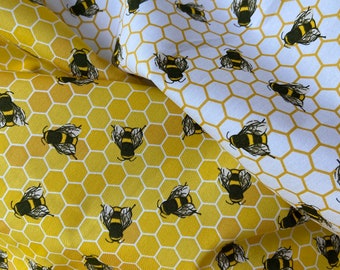 Tela de algodón con diseño de panal de abejas - 100 % algodón - Tela amarilla - Material de costura - Precio por metro